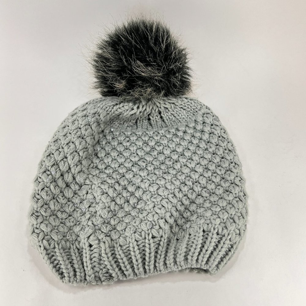 Pompom Beanie Hat Knit Ski Winter Silver Flakes Accents Womens Accessory Depot